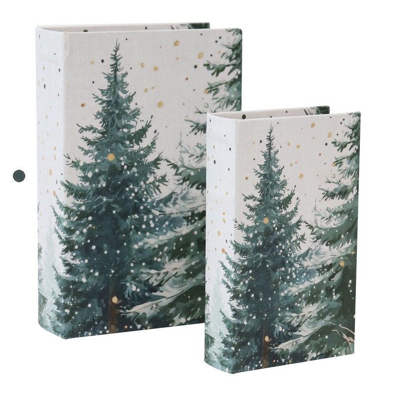 Scatola libro decorata con bosco con interno vellutato e chiusura magnetica, perfetta come idea regalo per ogni occasione